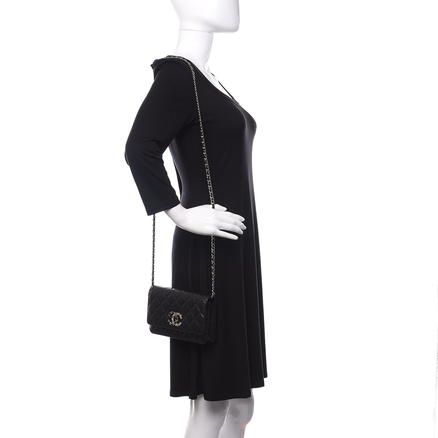 Caviar Quilted French New Wave Chain CC Wallet On Chain WOC Black