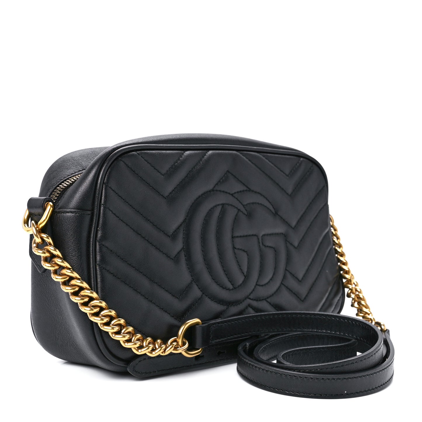 Calfskin Matelasse Small GG Marmont Chain Shoulder Bag Black