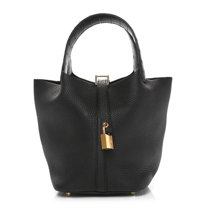 Hermes Taurillon Clemence Matte Alligator Picotin Lock Touch 18 PM Black 1 of 10