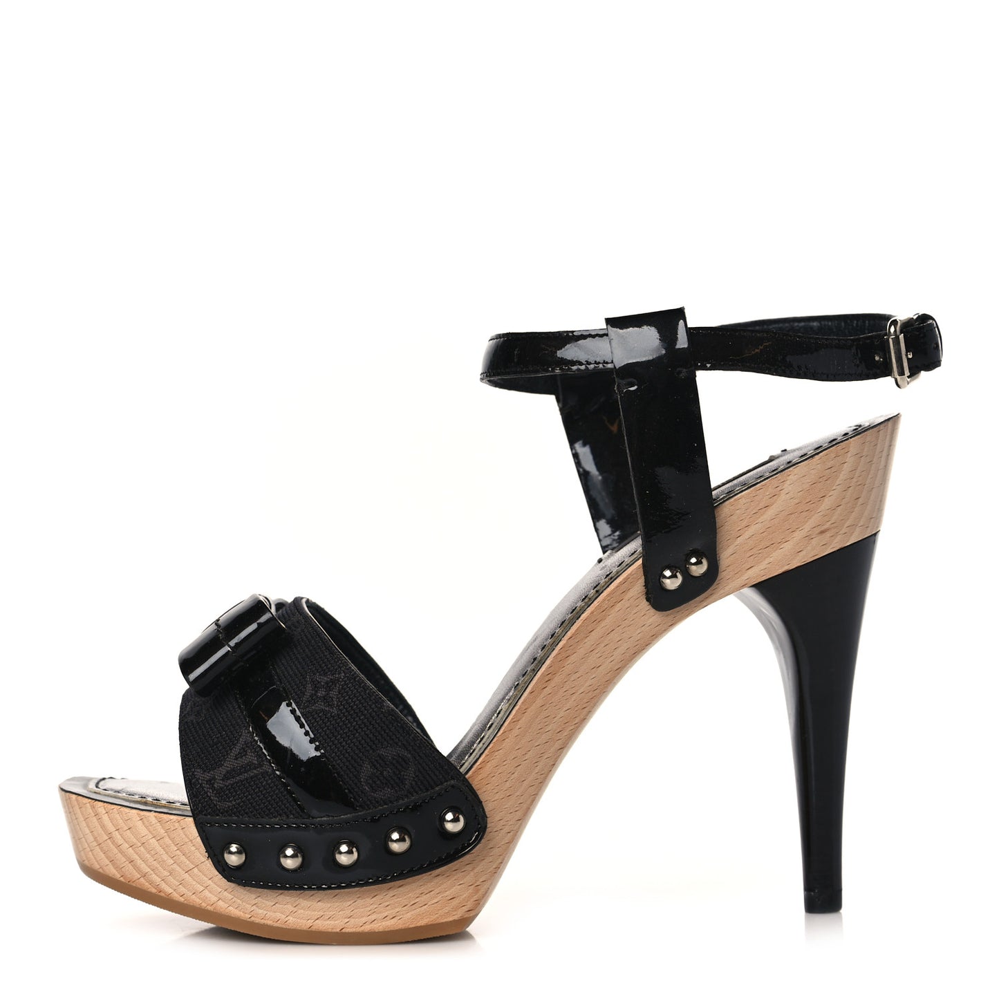 Monogram Idylle Patent Bow Wooden Sandals 36 Fusain