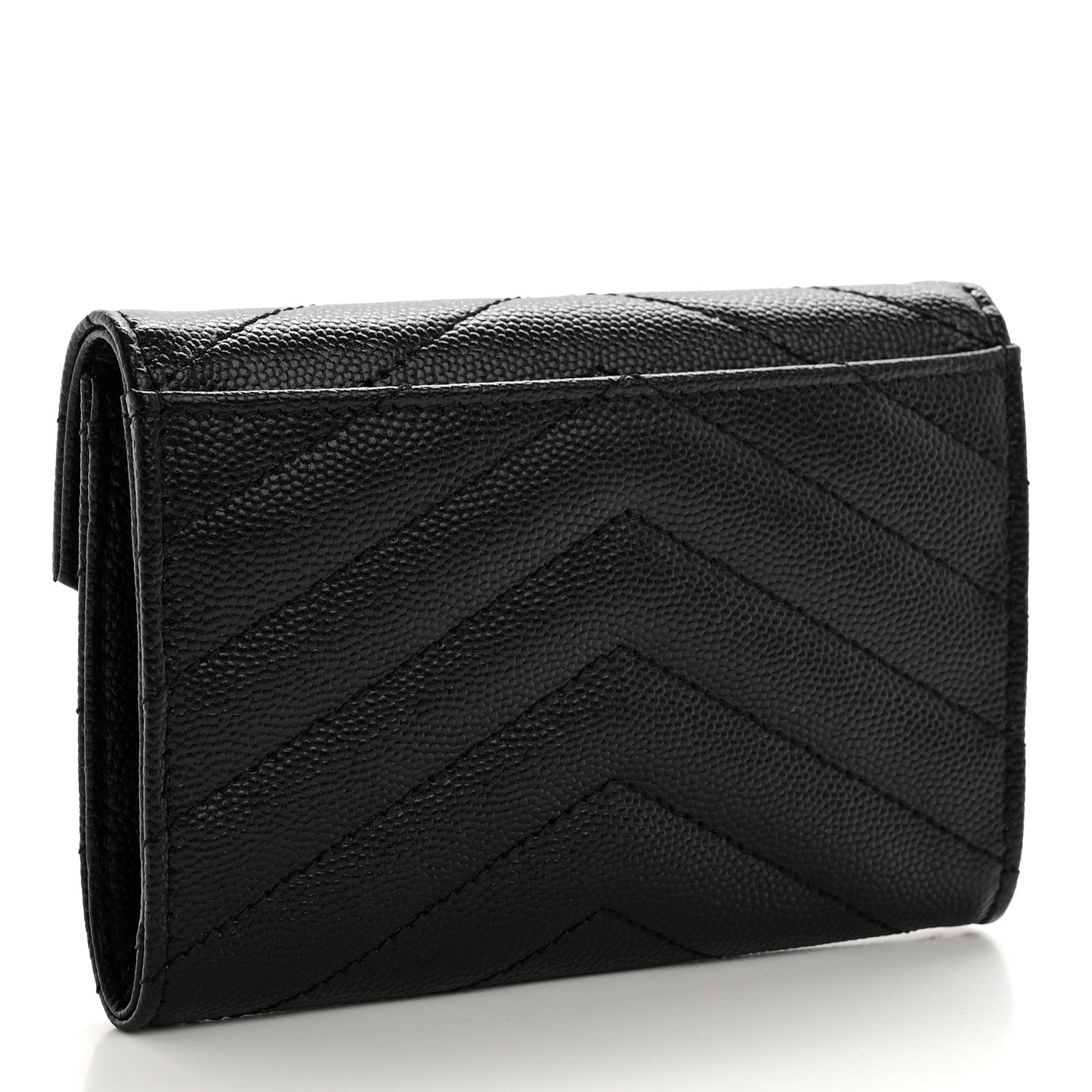 Saint Laurent Grain De Poudre Matelasse Chevron Small Monochrome Monogram Envelope Wallet Black 3 of 7