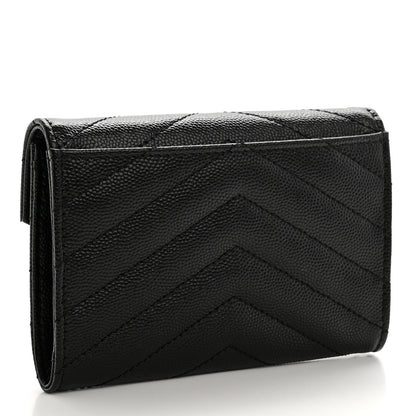 Saint Laurent Grain De Poudre Matelasse Chevron Small Monochrome Monogram Envelope Wallet Black 3 of 7