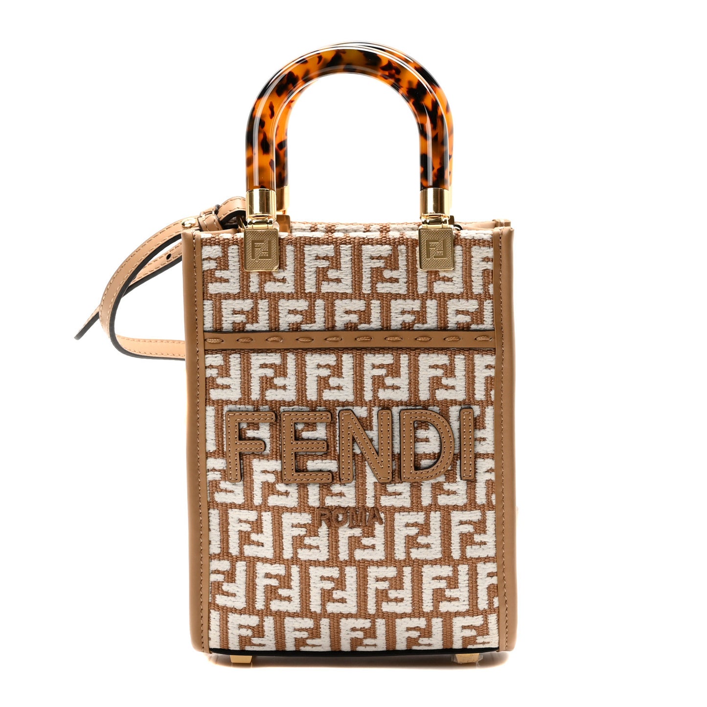 Raffia Chenille Vitello King Plexiglass Micro FF Mini Fendi Sunshine Shopper Tote Natural White Miele Scuro