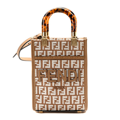 Fendi Raffia Chenille Vitello King Plexiglass Micro FF Mini Fendi Sunshine Shopper Tote Natural White Miele Scuro 1 of 9