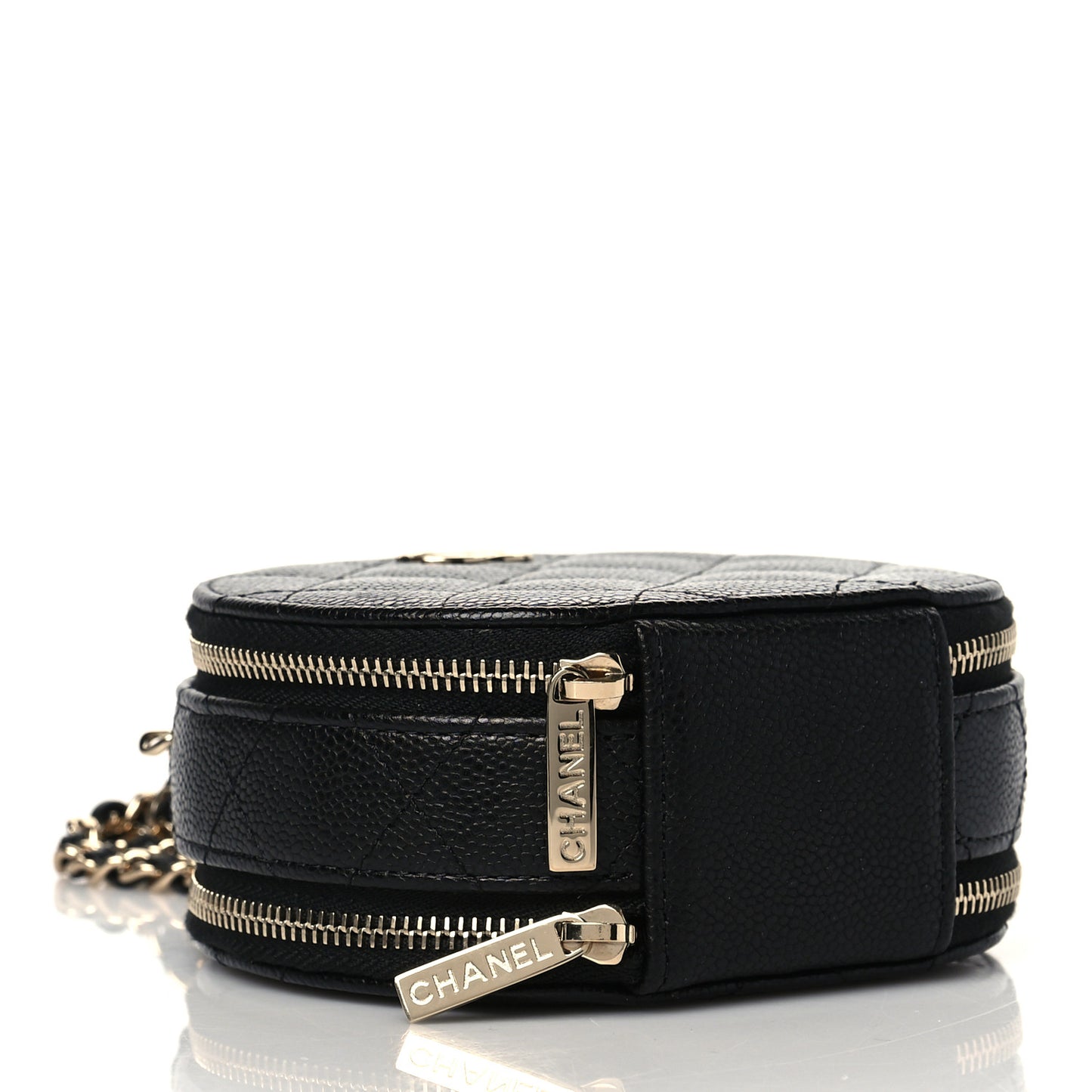Caviar Quilted Round Handle With Care Vanity With Chain Black