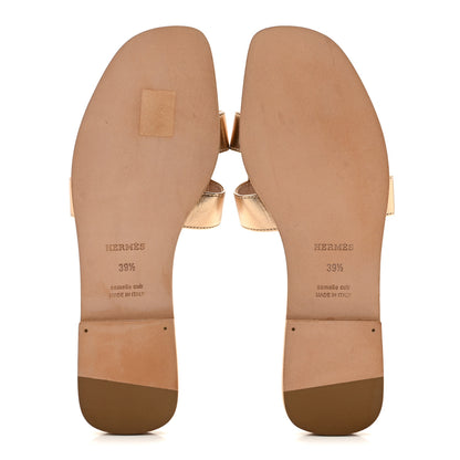 Hermes Metallic Nappa Oran Sandals 39.5 Rose Dore 6 of 9