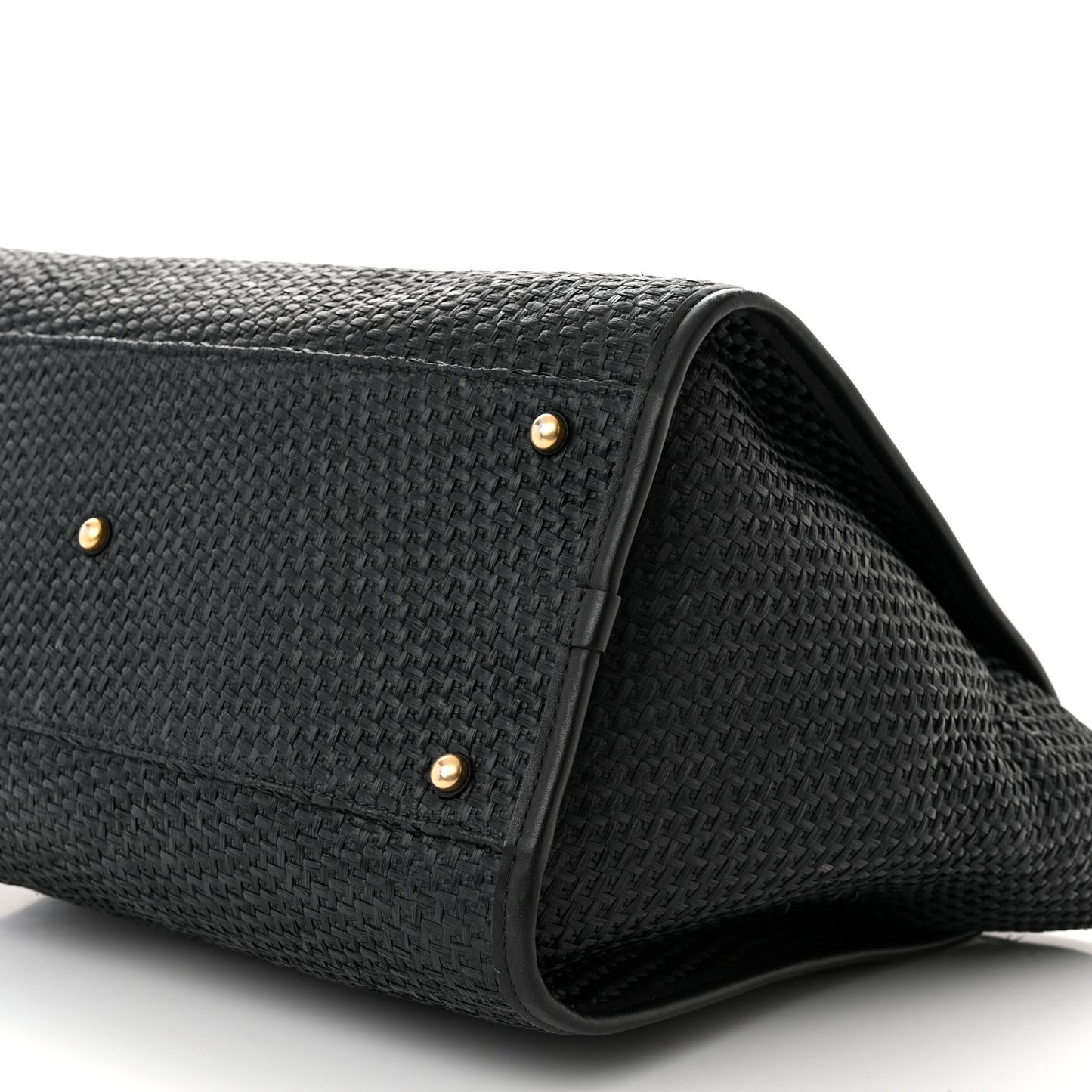 Straw Raffia Calfskin Chain Medium Deauville Tote Black