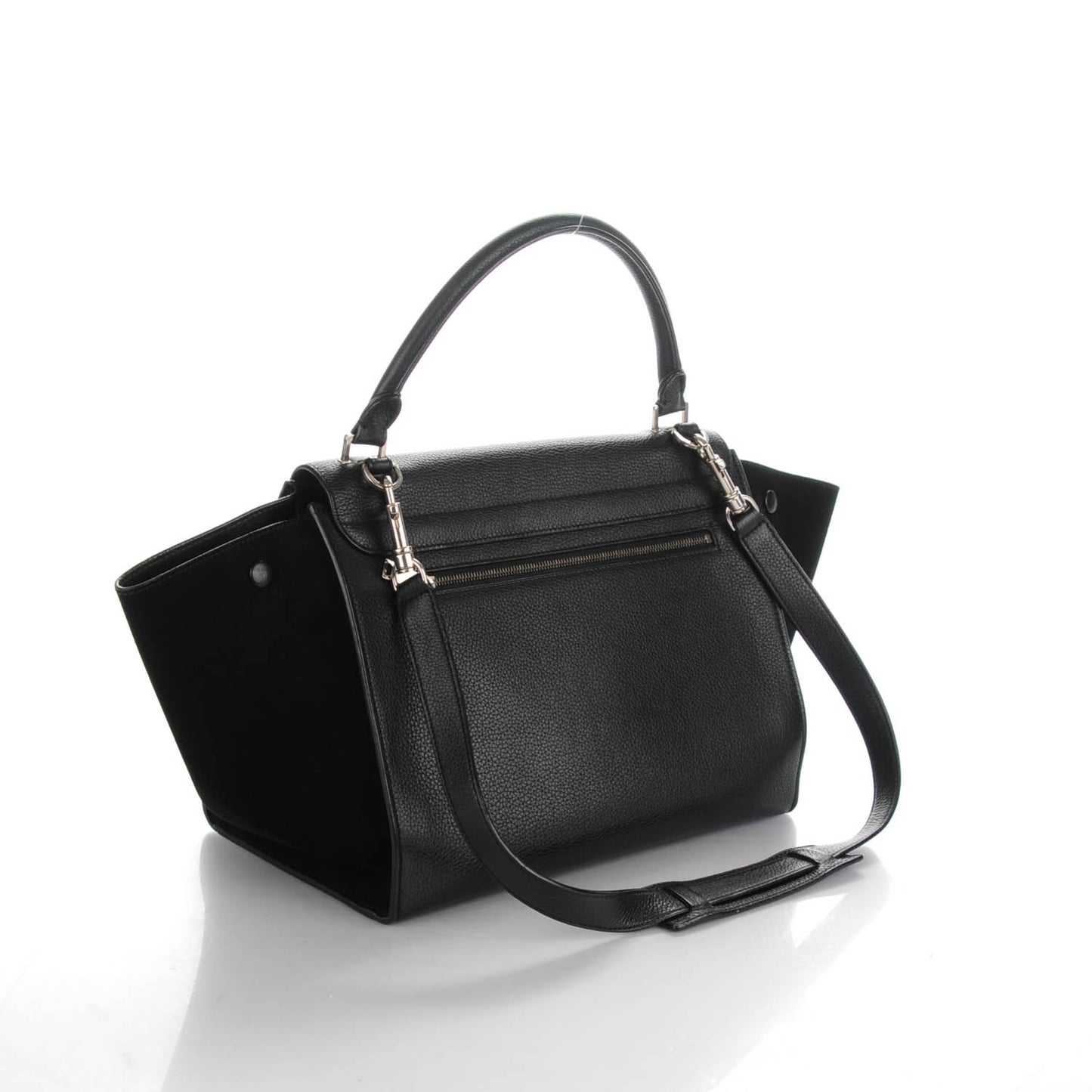Drummed Calfskin Suede Small Trapeze Black