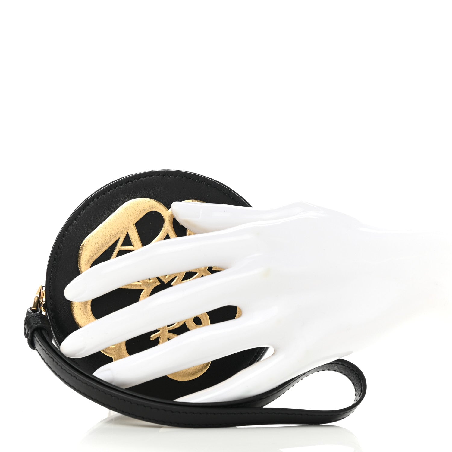 Alexander McQueen Calfskin Curve Zip Coin Purse Black Gold 2 of 7