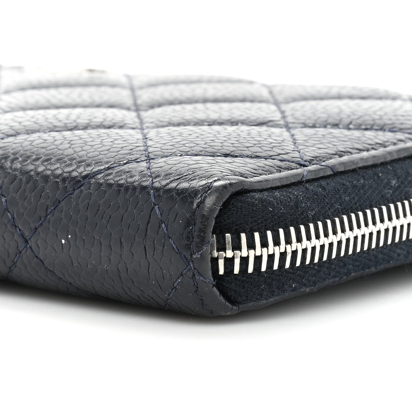 Caviar Quilted Large Gusset Zip Around Wallet Navy