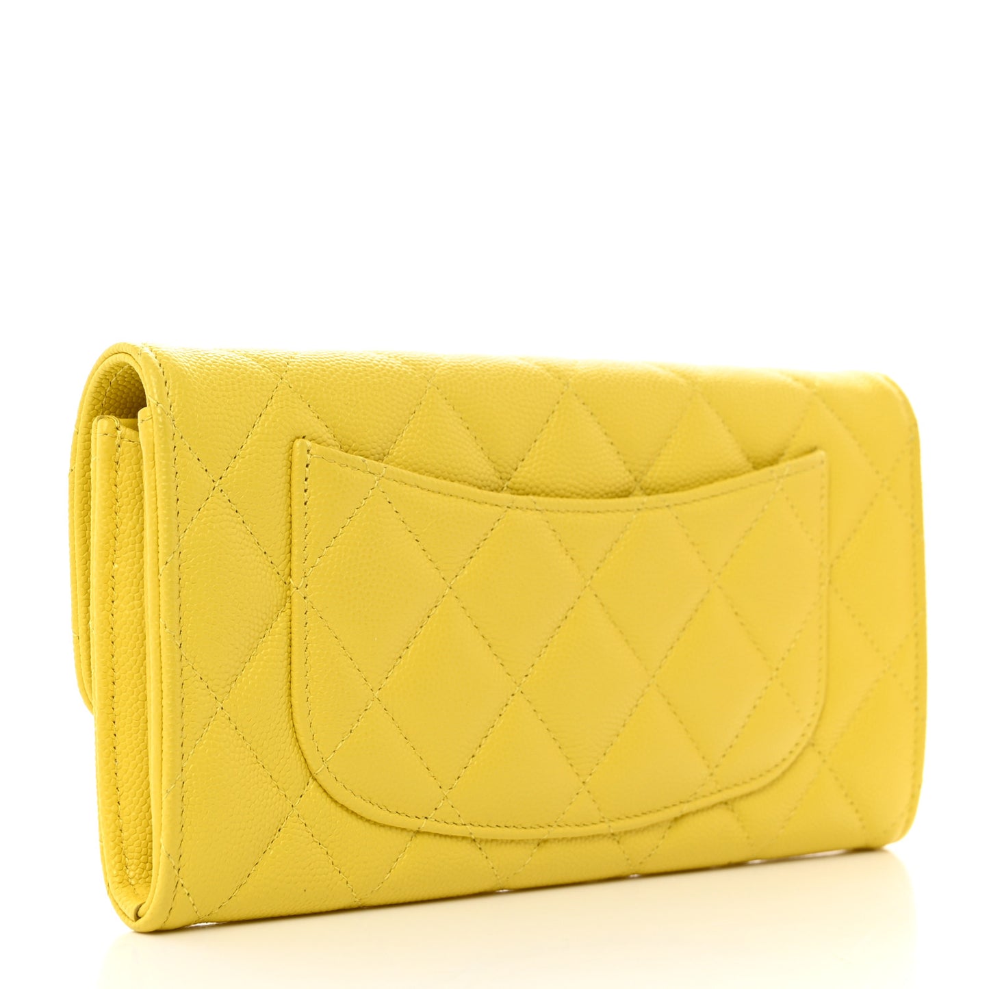 Caviar Quilted Large Gusset Flap Wallet Yellow