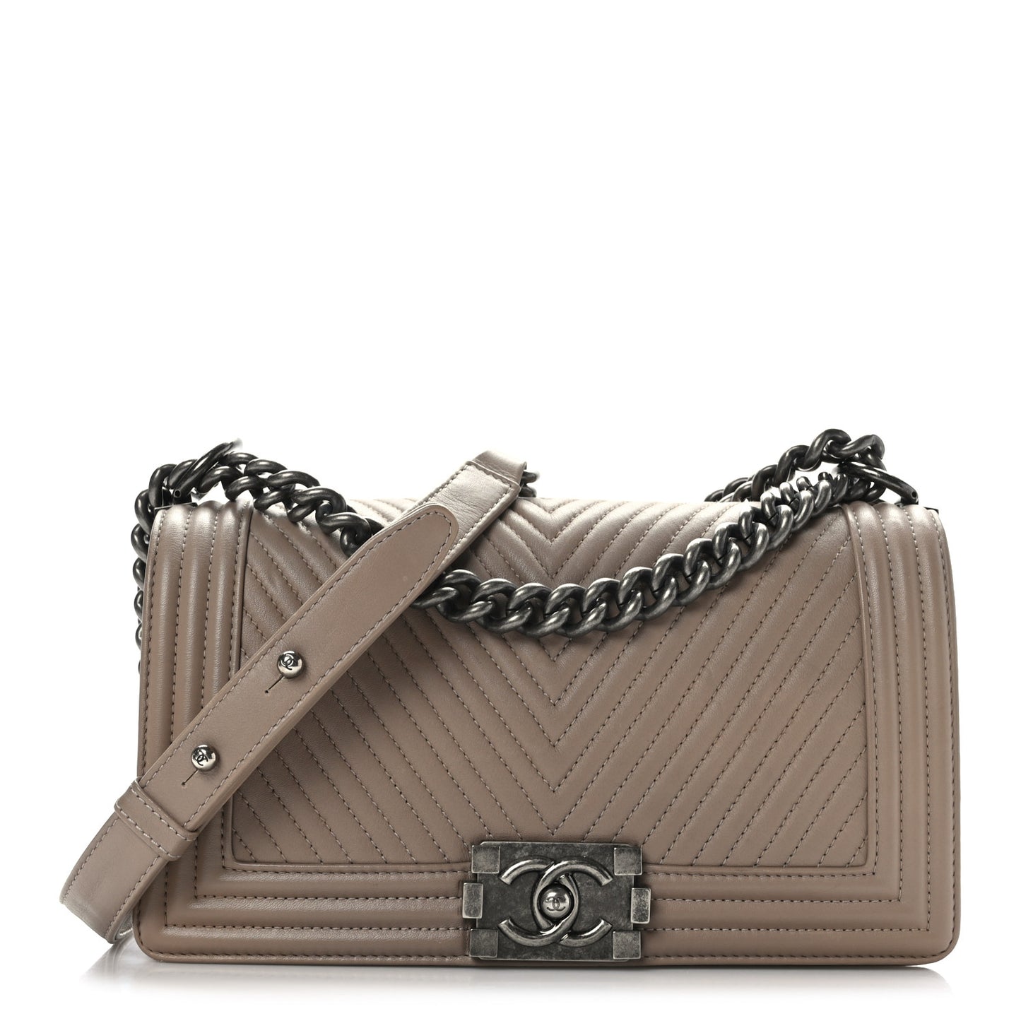 Calfskin Chevron Quilted Medium Boy Flap Taupe