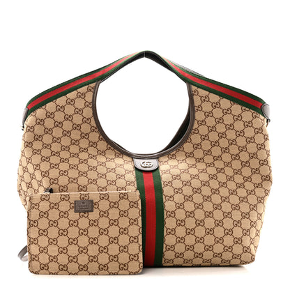 Gucci GG Monogram Web Large Giglio Tote Beige Brown 3 of 12