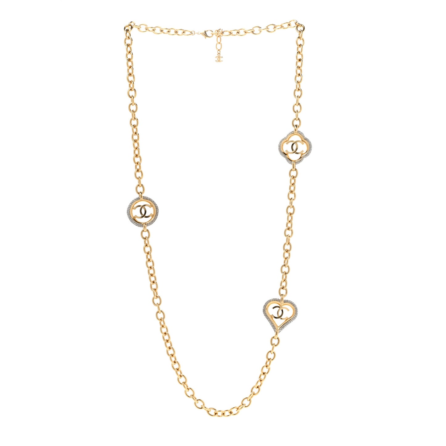 Crystal CC Chain Heart Necklace Gold