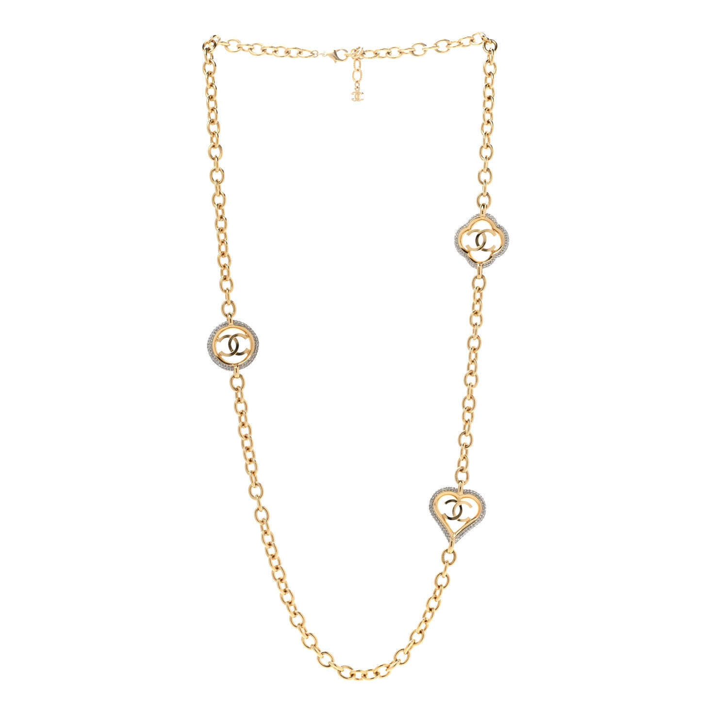 Chanel Crystal CC Chain Heart Necklace Gold 3 of 6