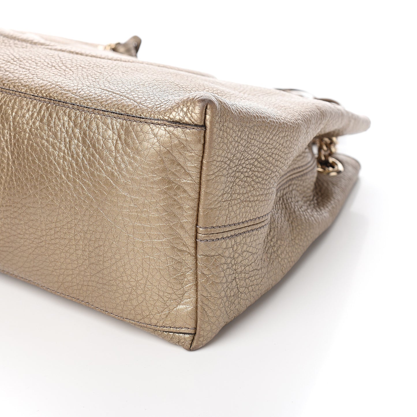 Metallic Pebbled Calfskin Medium Soho Chain Shoulder Bag Golden Beige