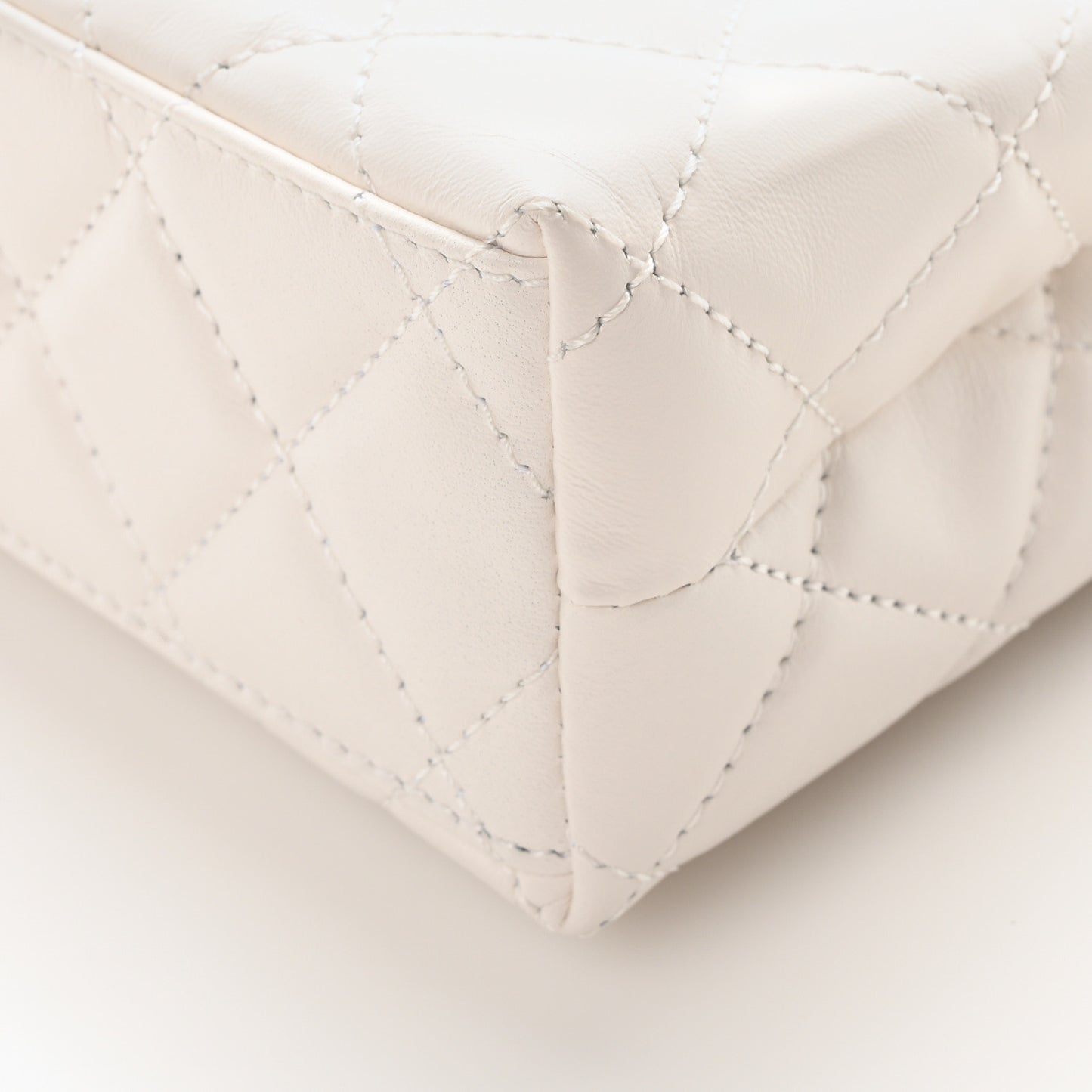 Shiny Aged Calfskin Quilted Nano Kelly Shopper White