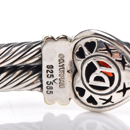 David Yurman Sterling Silver 14K Yellow Gold Garnet Heart Double Cable Cuff Bracelet 10 of 11
