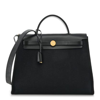 Hermes Military Toile Vache Hunter Herbag Zip PM 31 Black 3 of 10