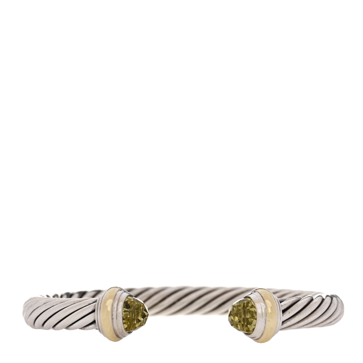 David Yurman Sterling Silver 14K Yellow Gold Prasiolite 7mm Cable Classics Bracelet 1 of 3