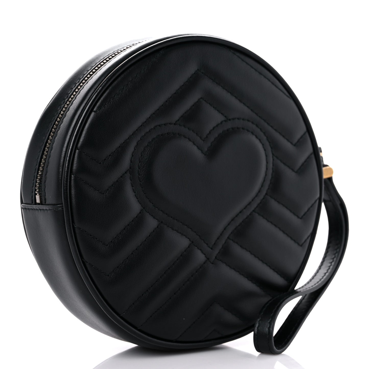 Calfskin Matelasse GG Marmont Round Wrist Wallet Black
