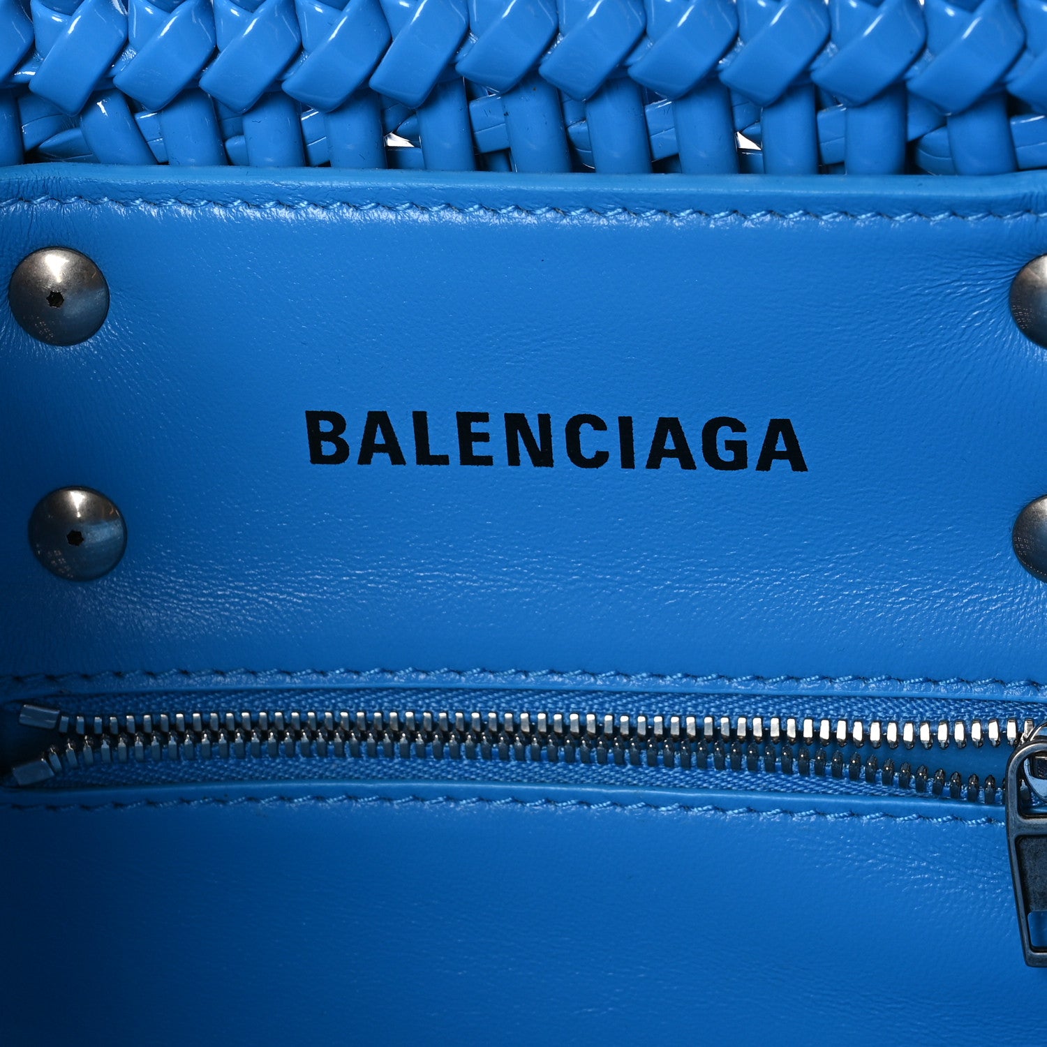 Balenciaga Varnished Faux Calfskin Braided XS Bistro Basket Blue 6 of 9