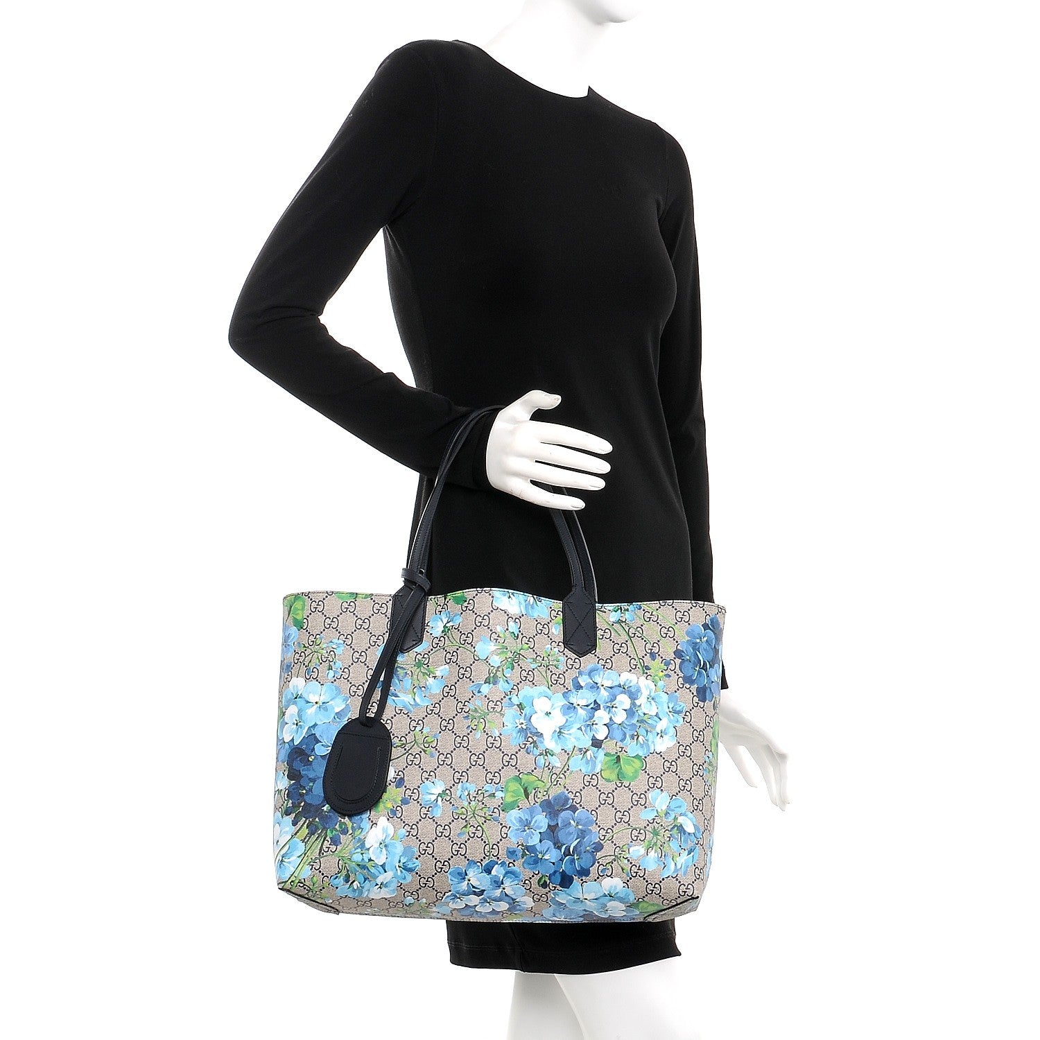 Gucci GG Supreme Monogram Blooms Medium Reversible Tote Beige Blue Navy 3 of 12