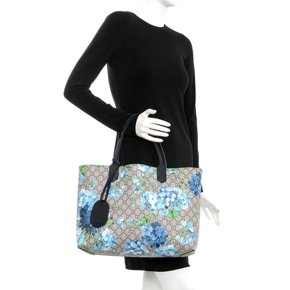Gucci GG Supreme Monogram Blooms Medium Reversible Tote Beige Blue Navy 3 of 12