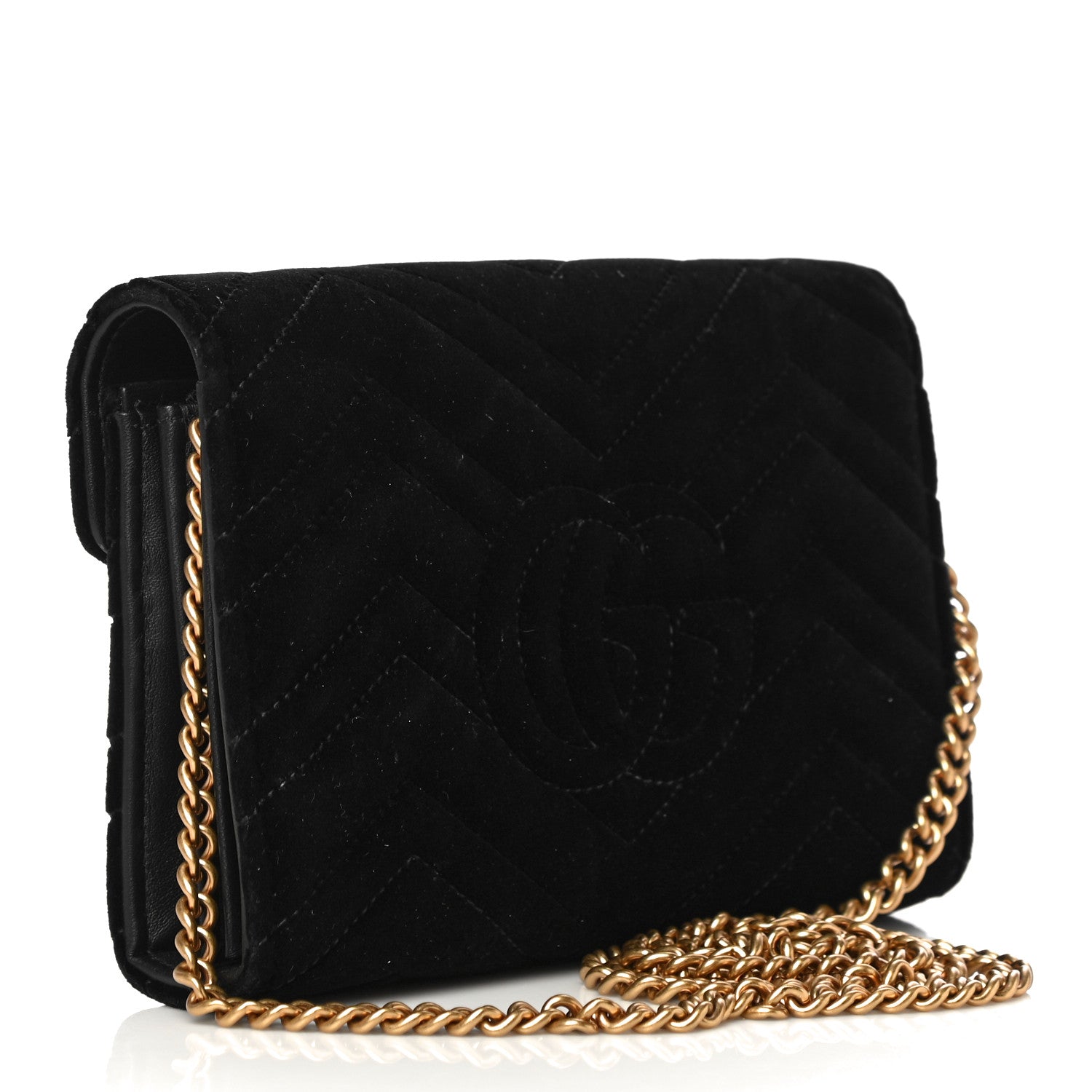 Gucci Velvet Matelasse GG Marmont Chain Wallet Black 3 of 12