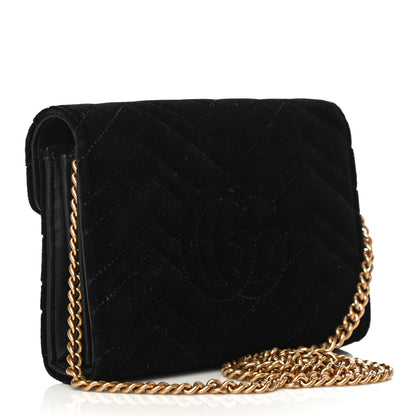 Gucci Velvet Matelasse GG Marmont Chain Wallet Black 3 of 12