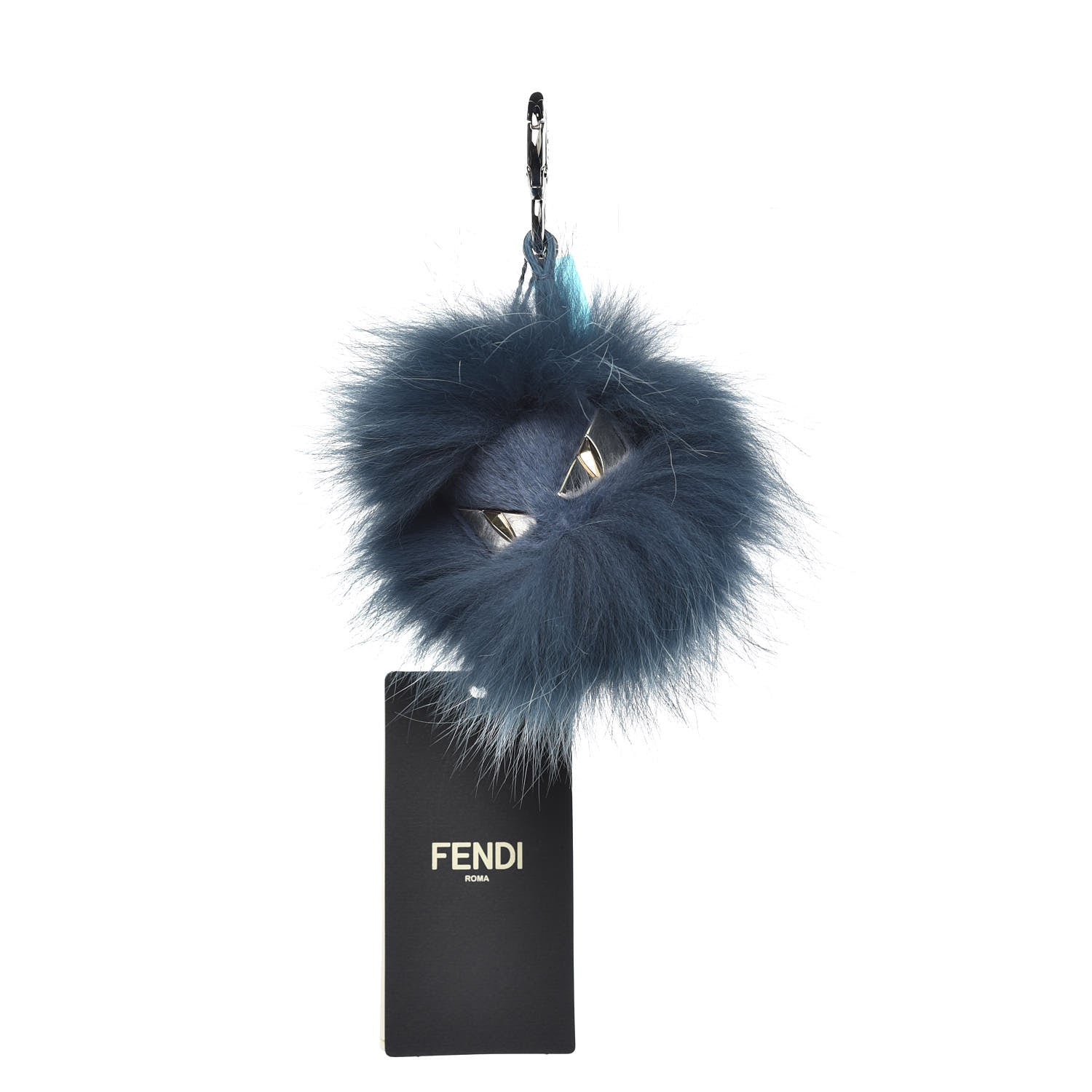 Fendi Fox Rabbit Fur Nappa Metal Small Monster Bag Bug Cube Charm Blue 1 of 3