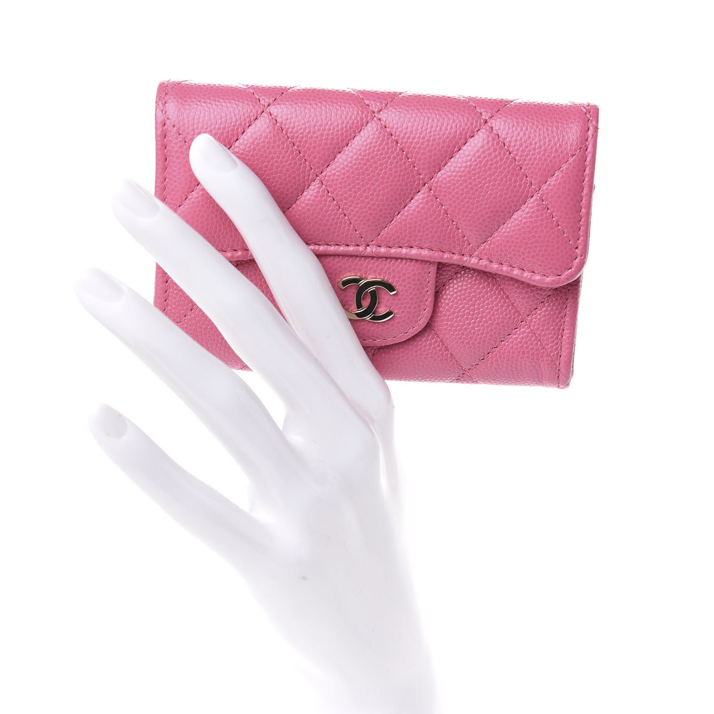 Caviar Quilted Flap Card Holder Wallet Pink