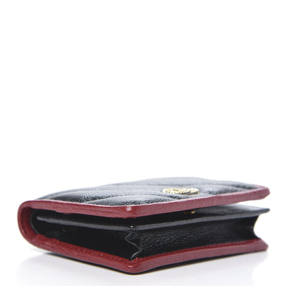 Gucci Vintage Effect Calfskin Matelasse Diagonal Torchon GG Marmont Card Case Wallet Black Romantic Cherry 4 of 8