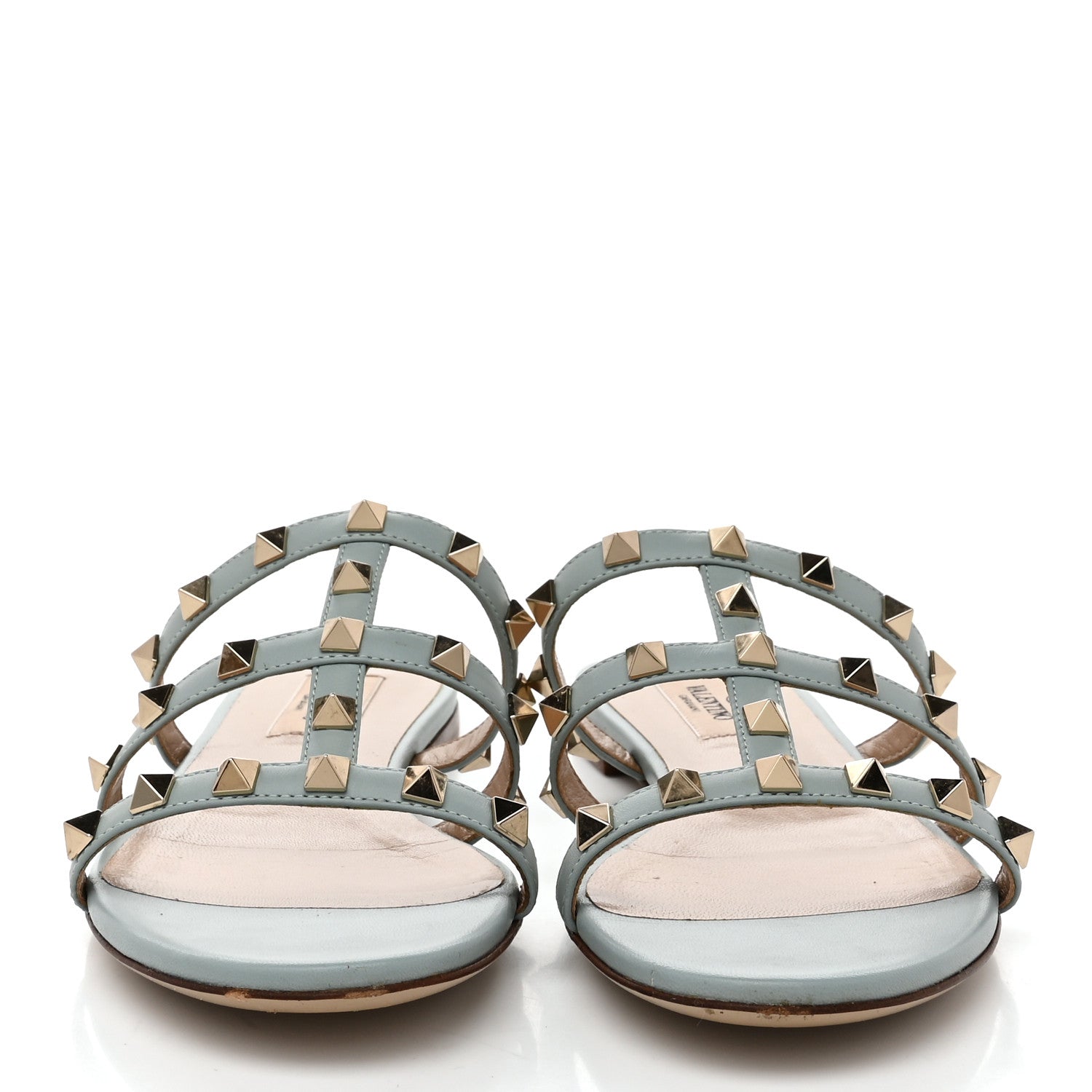 Valentino Garavani Nappa Rockstud Caged Flat Slide Sandals 36 Celadon 3 of 10