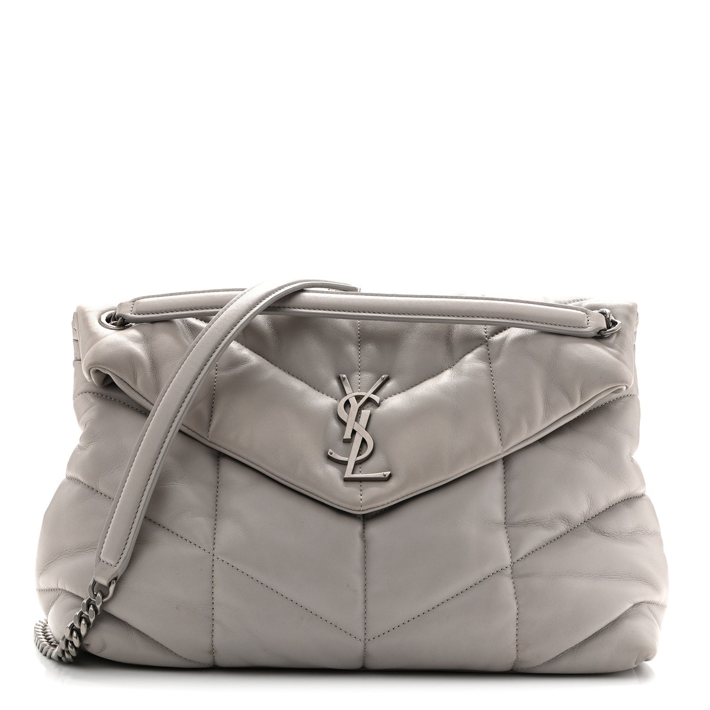 Lambskin Quilted Medium Loulou Puffer Monogram Chain Satchel Blanc Vintage