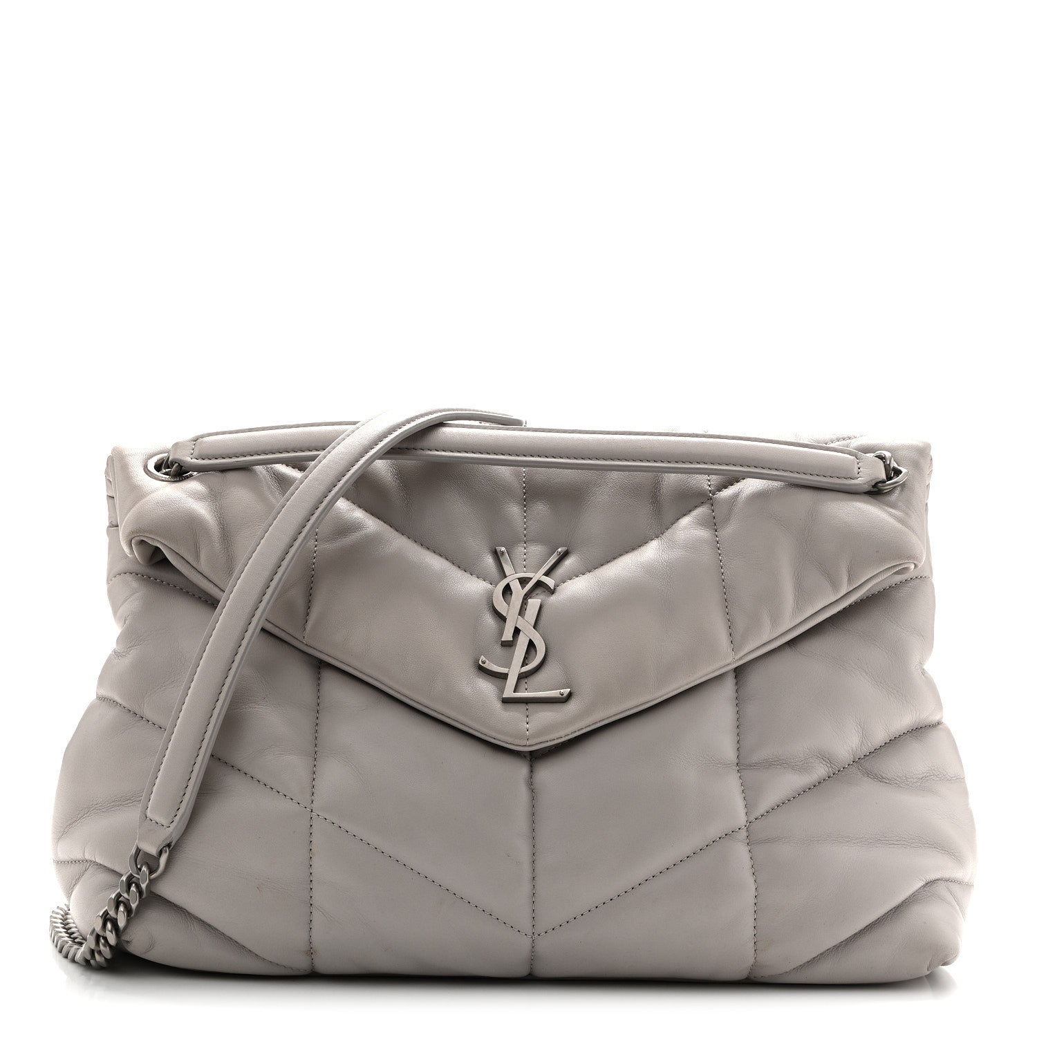 Saint Laurent Lambskin Quilted Medium Loulou Puffer Monogram Chain Satchel Blanc Vintage 1 of 15