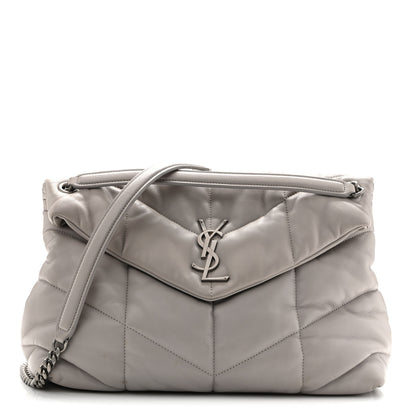 Saint Laurent Lambskin Quilted Medium Loulou Puffer Monogram Chain Satchel Blanc Vintage 1 of 15