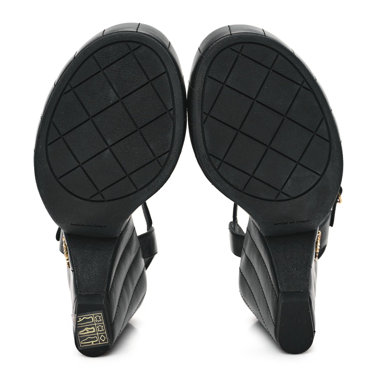 Lambskin Quilted Peep Toe Wedge Sandals 37 Black