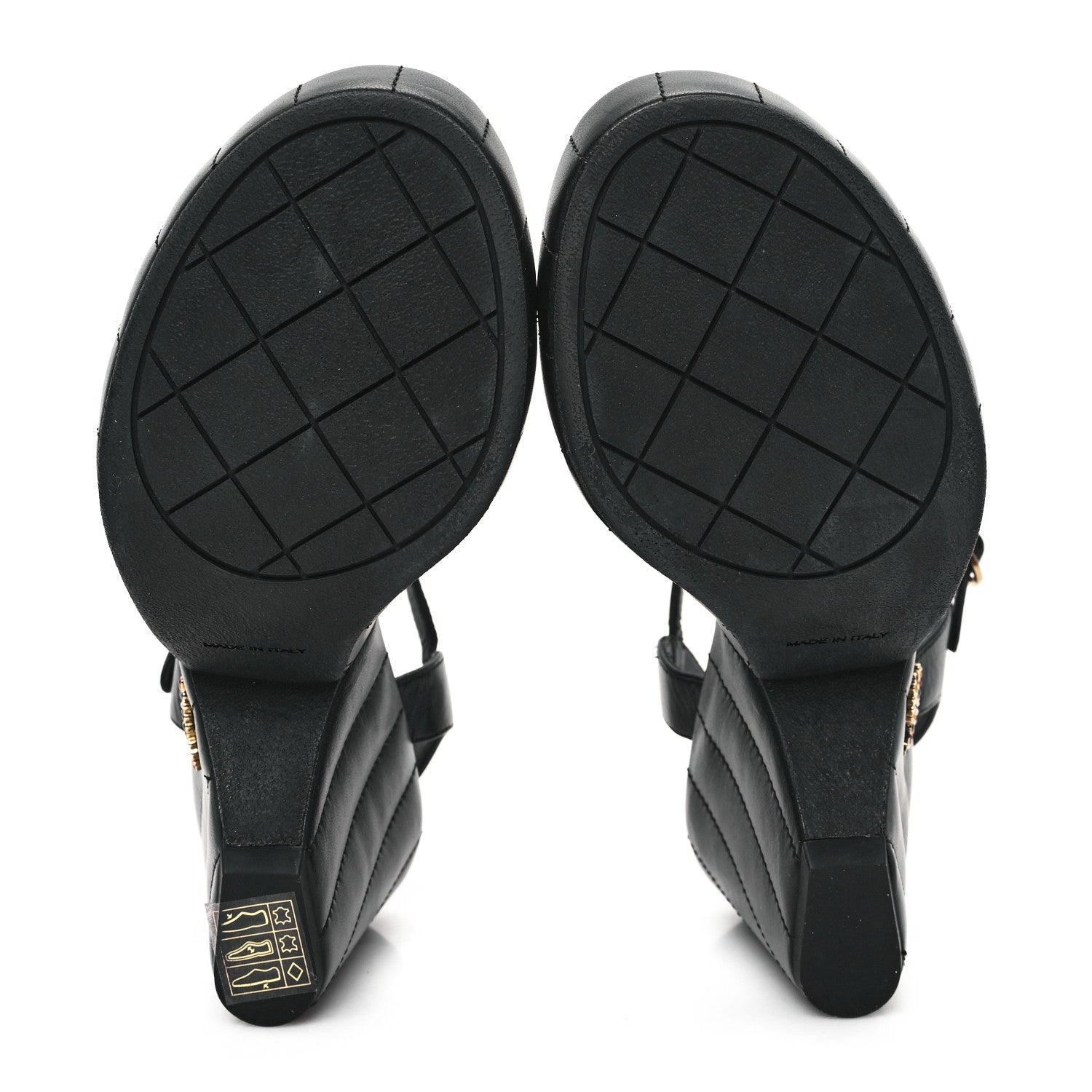 Chanel Lambskin Quilted Peep Toe Wedge Sandals 37 Black 6 of 11