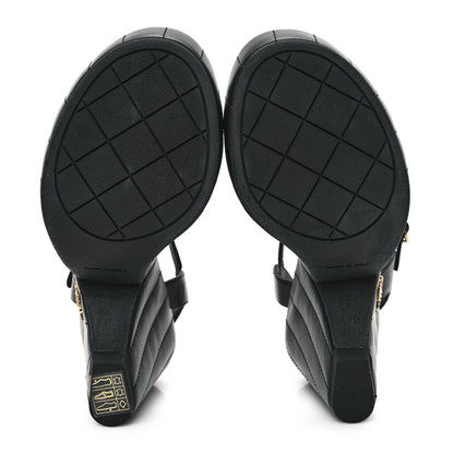 Chanel Lambskin Quilted Peep Toe Wedge Sandals 37 Black 6 of 11