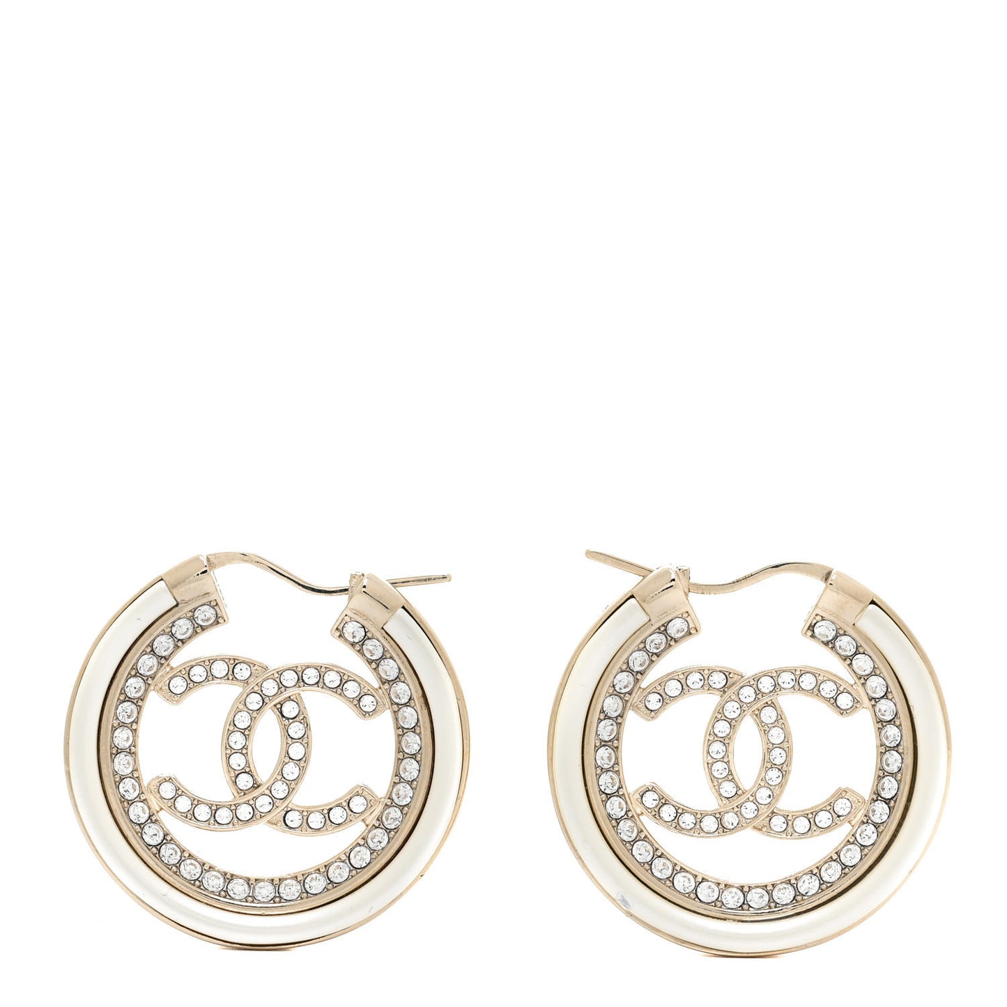 Metal Crystal Strass CC Hoop Earrings Gold