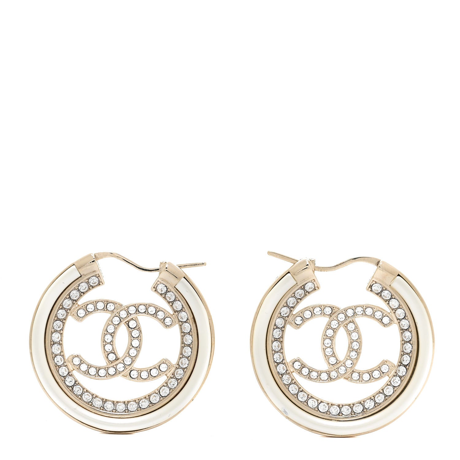 Chanel Metal Crystal Strass CC Hoop Earrings Gold 1 of 10