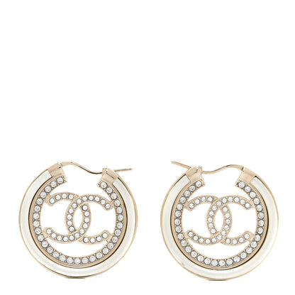 Chanel Metal Crystal Strass CC Hoop Earrings Gold 1 of 10