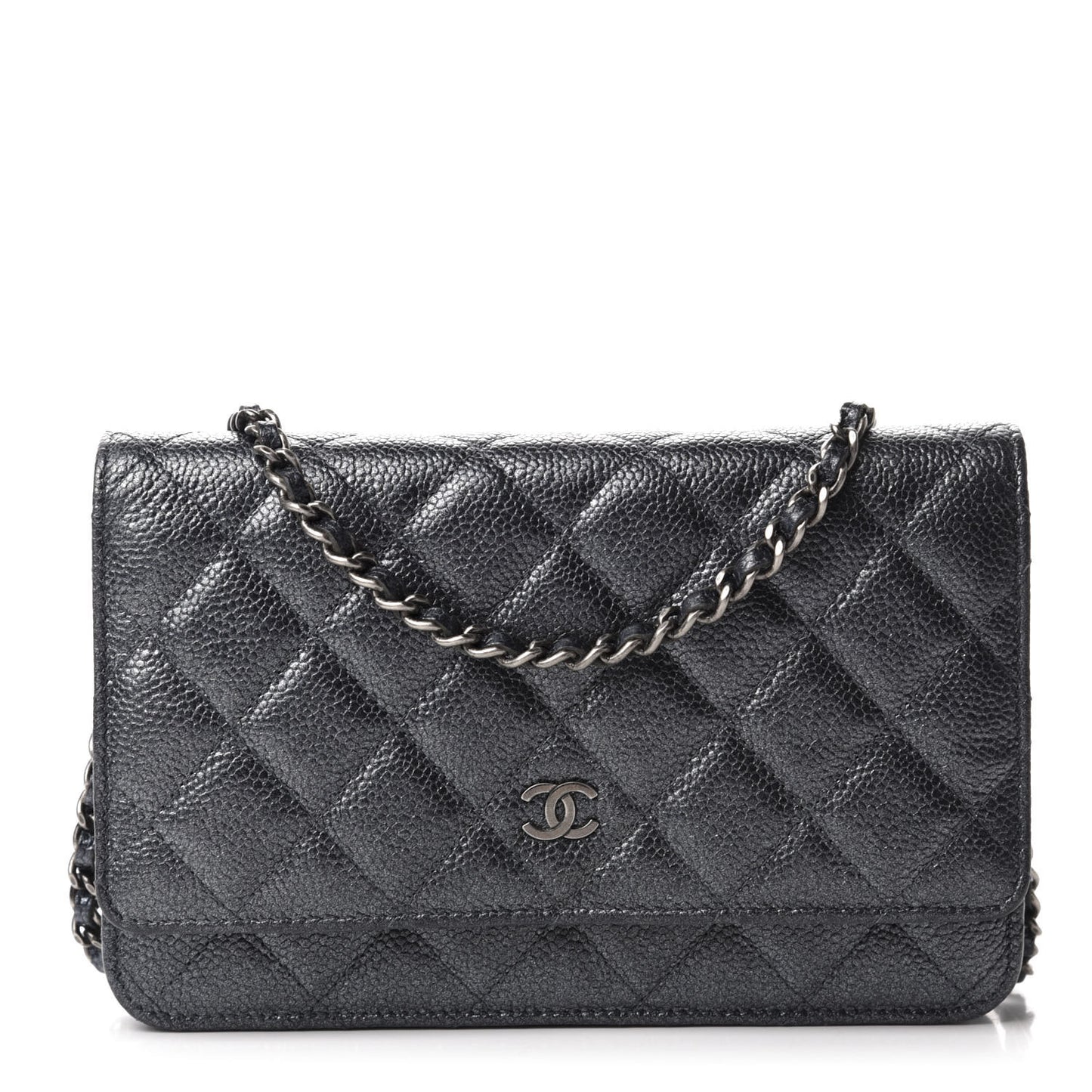 Iridescent Caviar Quilted Wallet On Chain WOC Black