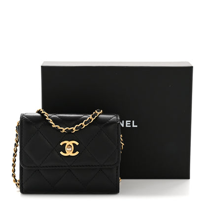 Chanel Lambskin Quilted Pearl Crush Clutch With Chain Black 14 of 14