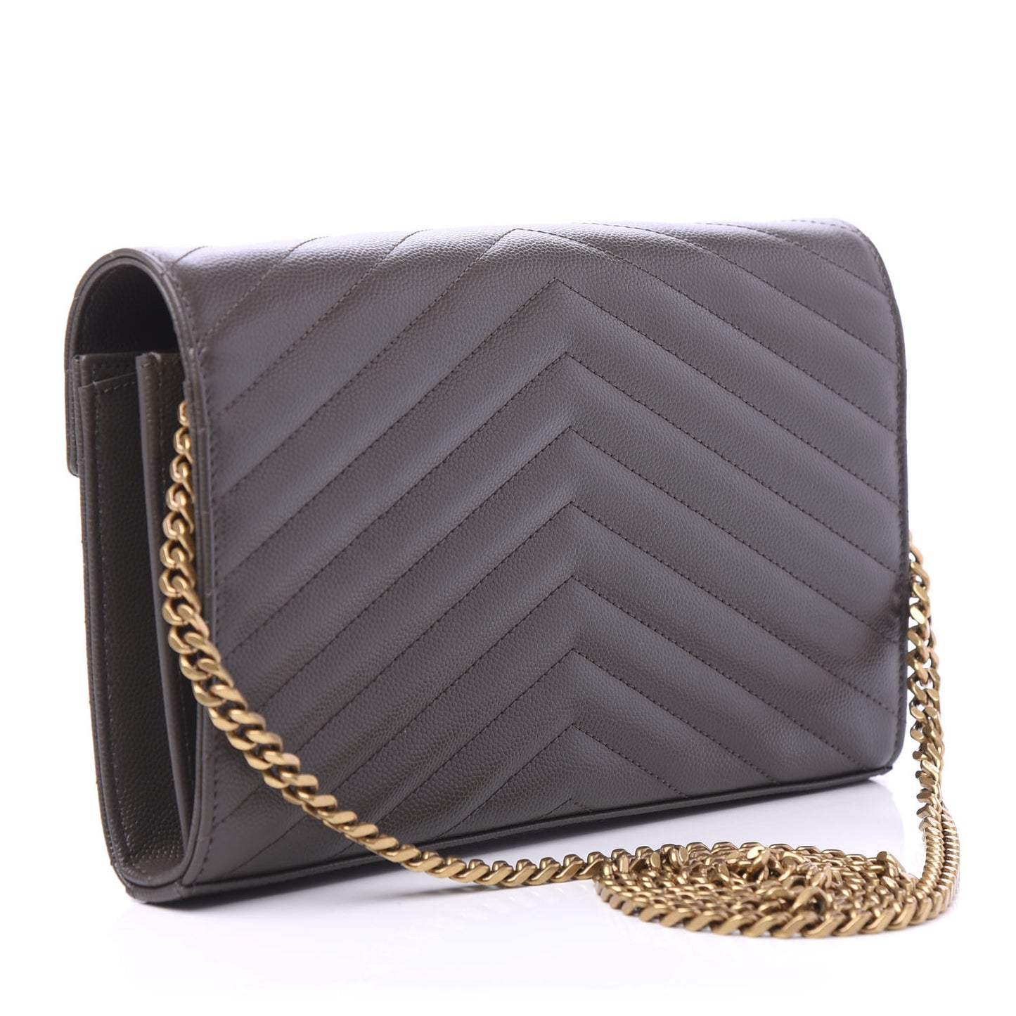 Grain De Poudre Matelasse Chevron Monogram Chain Wallet Pebble