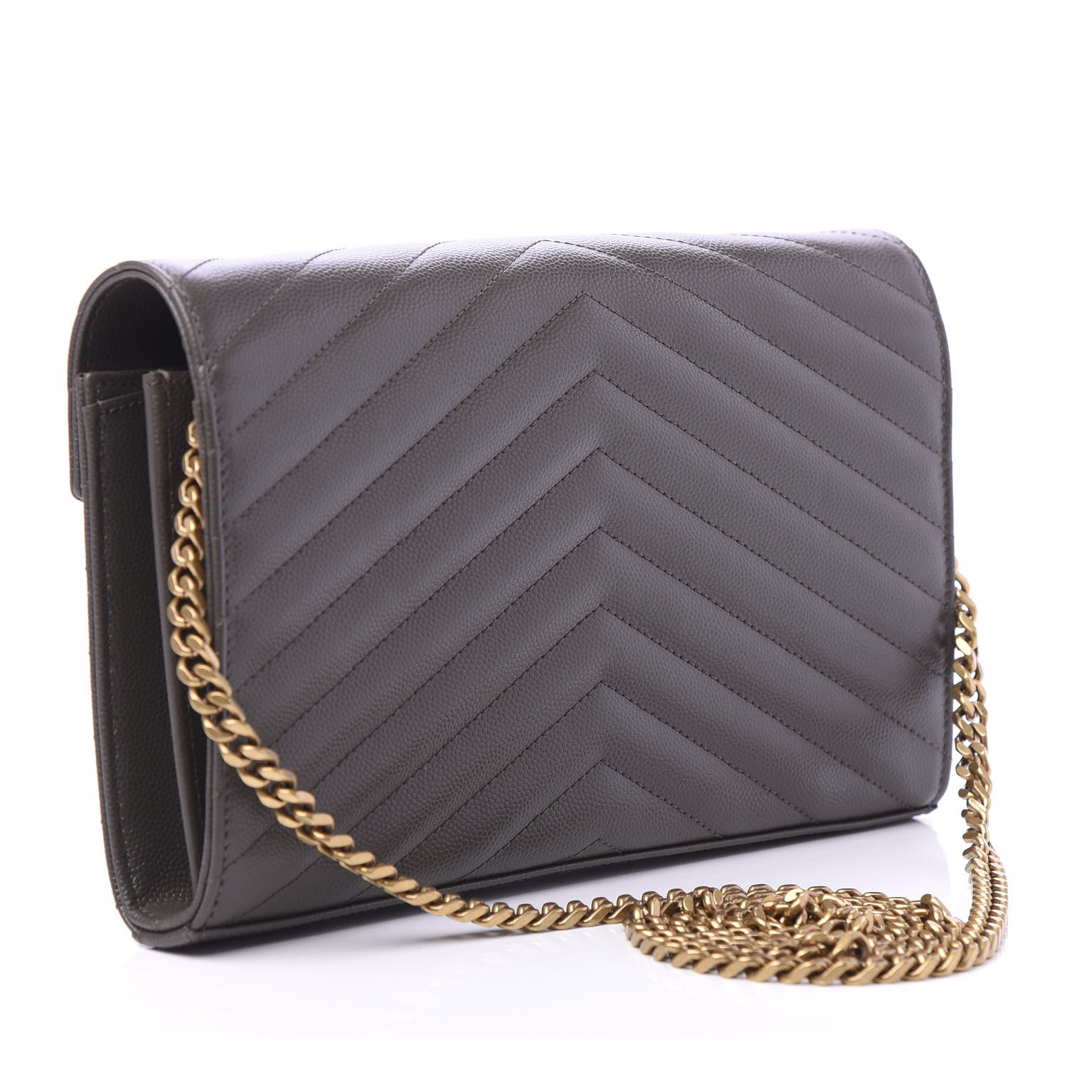 Saint Laurent Grain De Poudre Matelasse Chevron Monogram Chain Wallet Pebble 3 of 9
