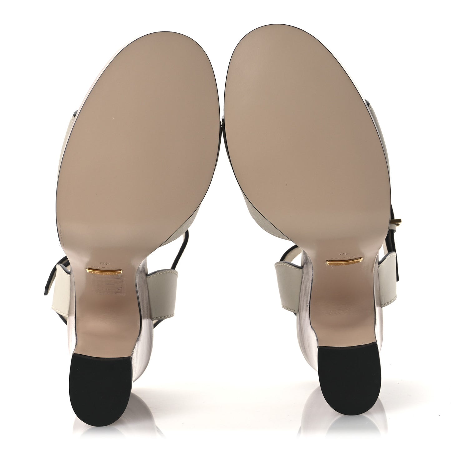 Cosmos Softy Calfskin Wooden Interlocking G Cut-Out 30/120mm Platform Sandals 40 Mystic White