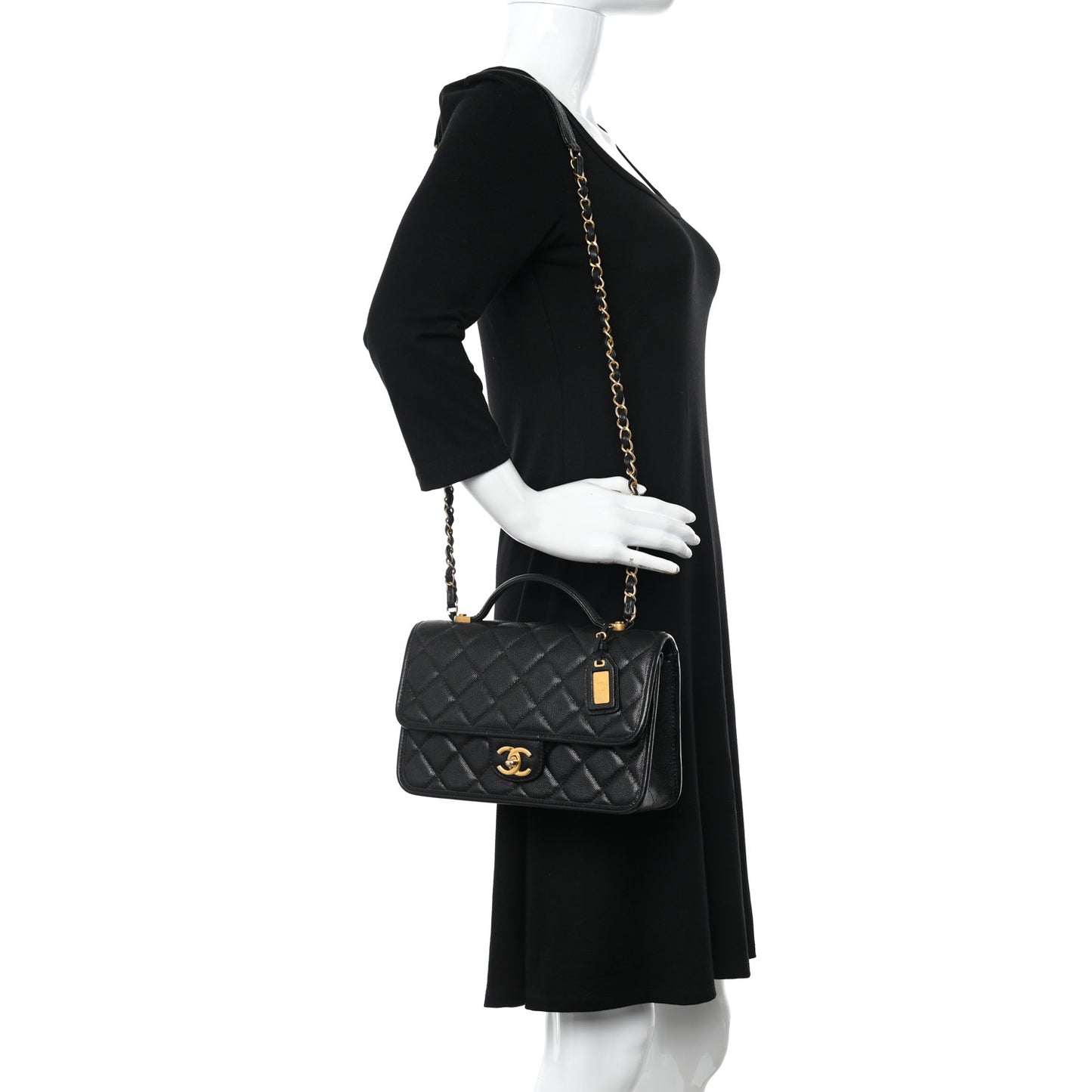 Caviar Quilted School Memory Small Top Handle Flap Black