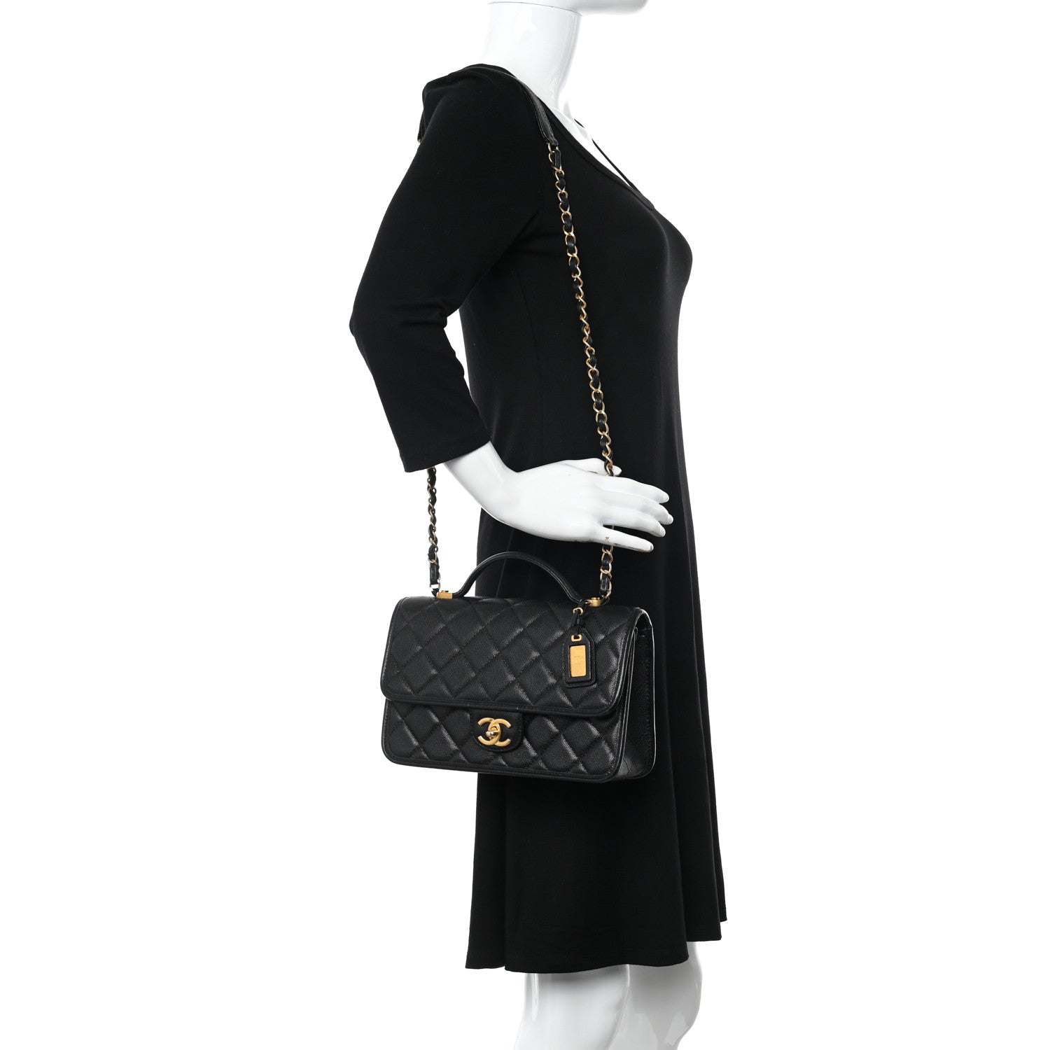 Chanel Caviar Quilted School Memory Small Top Handle Flap Black 2 of 10